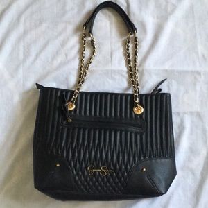Jessica Simpson Nice Leather Black Gold Tote MINT